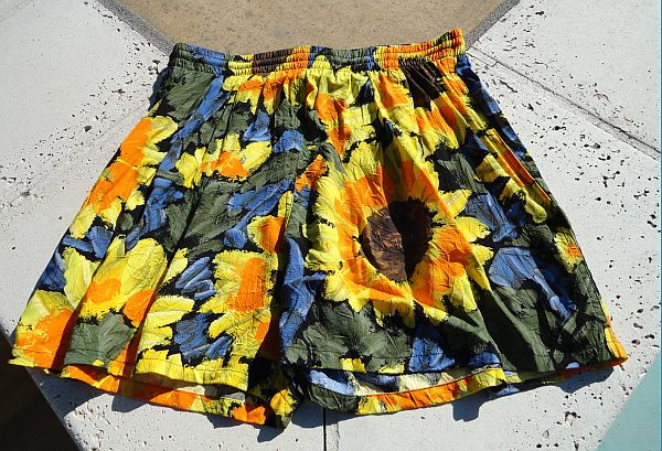 SOLD - Vintage Jams World Rayon Sunflower Floral Shorts Trunks size L